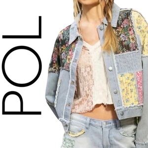 POL BOHO Patchwork Denim Women Size Small Jacket With Stitching Detail NEW